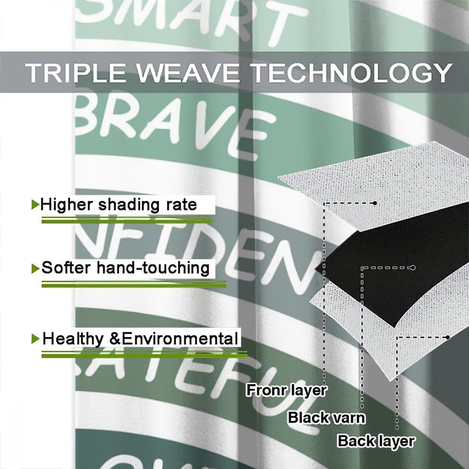 YungHo Boho Rainbow Curtain, Classroom Book Center Calming Corner Playroom Decor, I Am Kind Smart Brave Home Girls Room Blackout Window Treatment, Green 31.5" Wx63 L x2【Blackout】