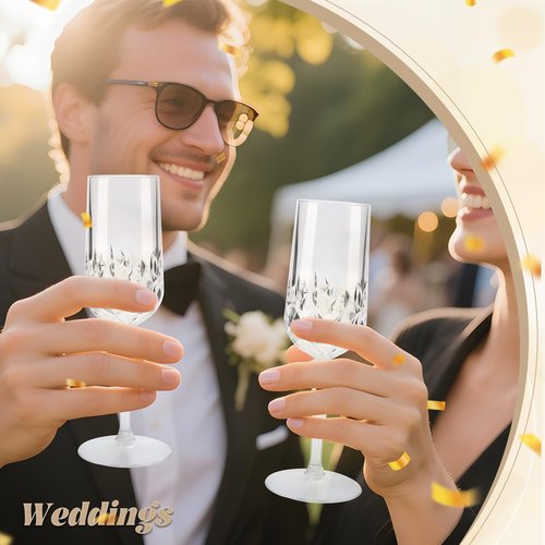 LEYIQU Detachable Plastic Champagne Flutes 7oz (Set of 12, Clear), Reusable Shatterproof Unbreakable Champagne Glasses, Toasting Cups for Wedding, Party, Mimosa Bar, Anniversary & Event Drinks