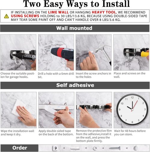 AceMining Mop and Broom Holder - 5 Racks & 4 Heavy-Duty Hooks | Wall-Mounted Organizer for Home & Garage