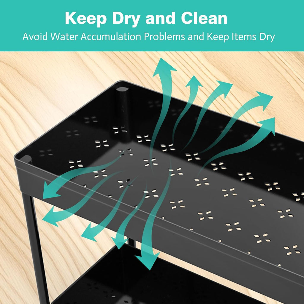 Under Sink Organizers by [Brand Name] - 2-Pack Pull-Out Sliding Cabinet Organizer with 2-Tier Storage & Hooks | 13 Inch, Black