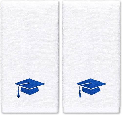 FYSUIMU Graduation Hand Towels - Embroidered Cotton Bath Towels in Blue | Absorbent 29.5 x 13.7 Inch