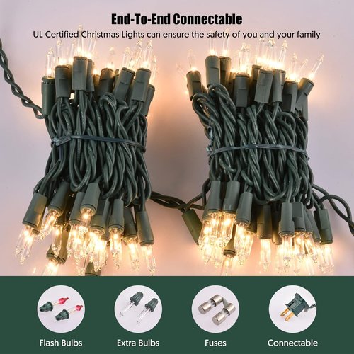 Dirnun Christmas Lights - 100 Count Clear White Incandescent Connectable Lights | UL Certified for Indoor/Outdoor Use