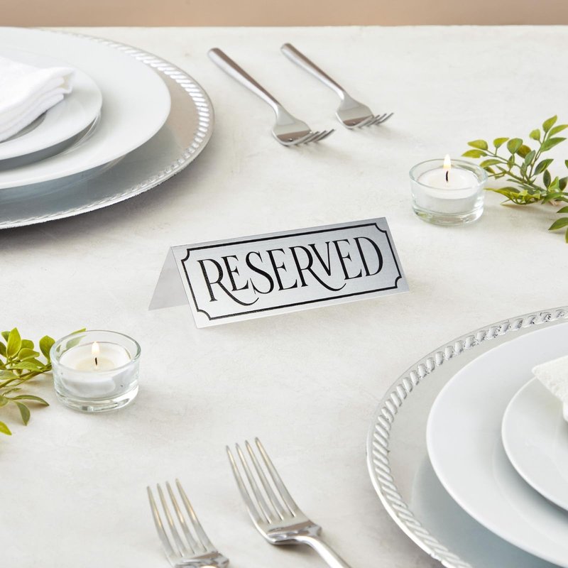 Juvale Reserved Table Signs - 12-Pack 5 x 2 x 1 in Etched Silver Metal - Reserved Seating Signs for Weddings, Restaurants & Parties