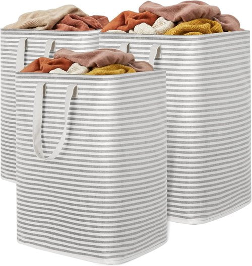 Lifewit Laundry Basket - 3 Pack Collapsible Hamper with Reinforced Handles | 90L Each, Waterproof Grey