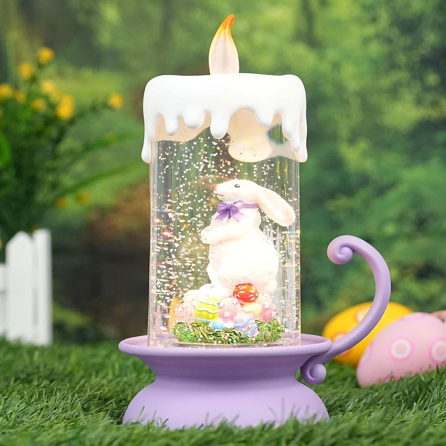 Regine Switzerland Easter Snow Globe Bunny Lantern - Swirling Glitter, USB & Battery Operated Decor
