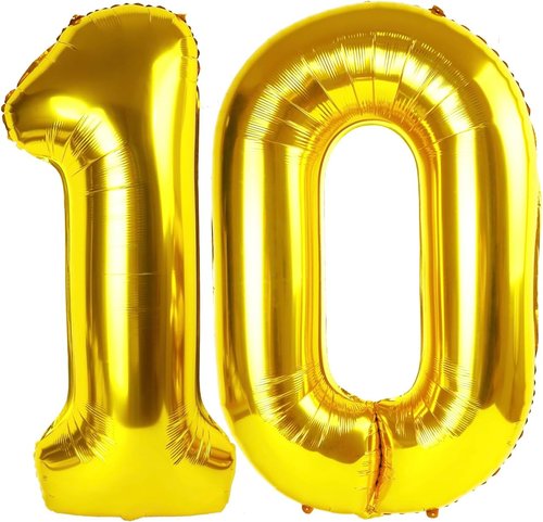 Gold Number 10 Balloon - 40 Inch 10th Birthday Decoration for Boys & Girls | Golden Party Supplies