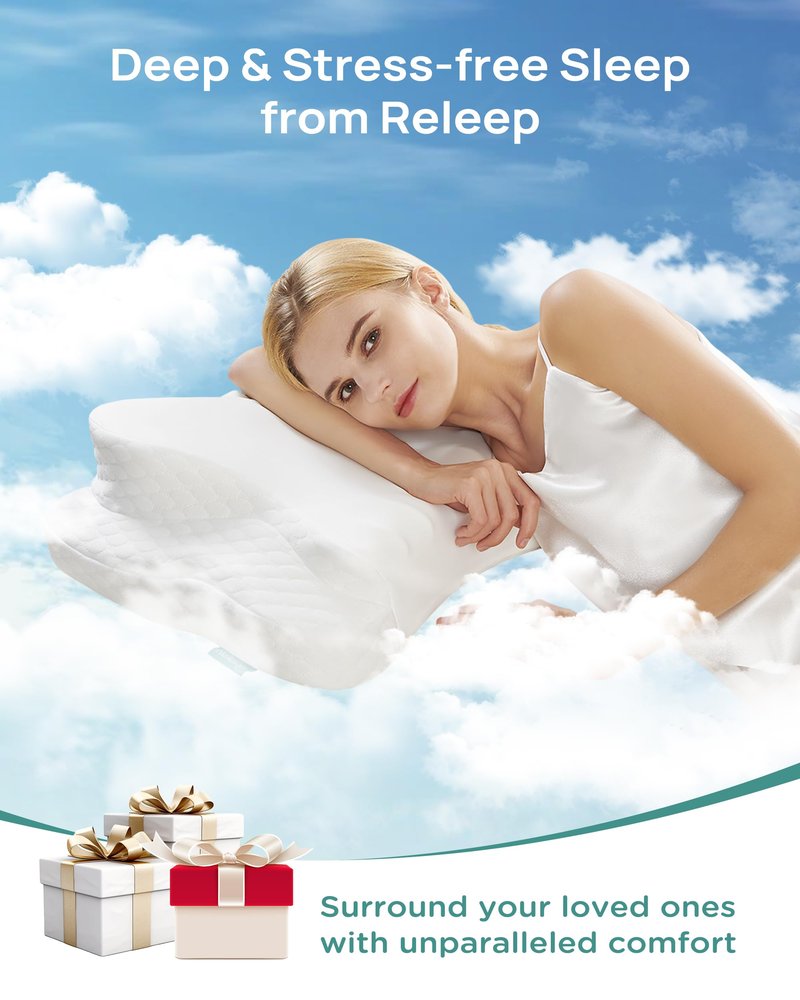 Releep Adjustable Cervical Neck Pillow, Cooling Orthopedic Ergonomic Contour Pillow, Memory Foam Neck Pillows for Back Stomach Sleeper, White Color
