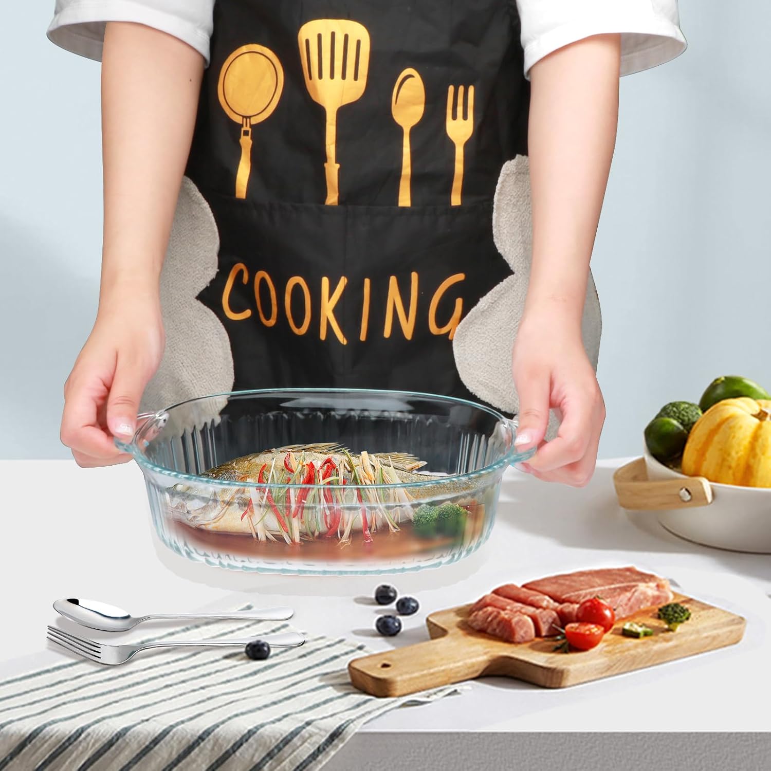 Regine Switzerland Glass Casserole Baking Dishes - 2 Pack with Lids | 1.9 Qt & 3 Qt Ribbed Oval Bakeware Set for Lasagna and Casseroles