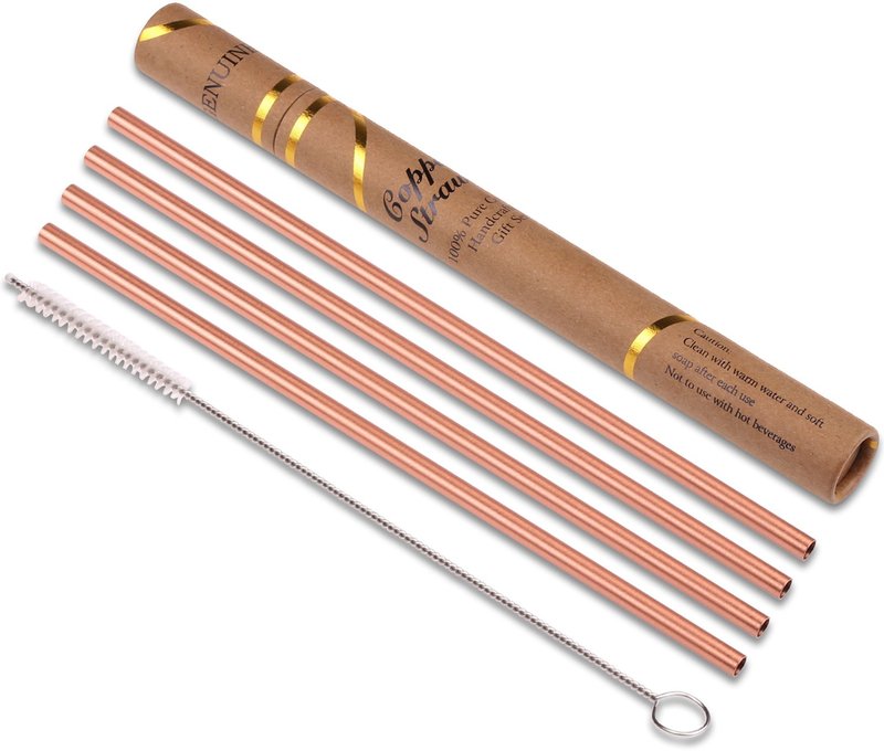 ZERRO Copper Straws Food Safe Solid Copper Mule Drinking Straws(Set of 4) 8.5inch Straight Cleaning Brush Included