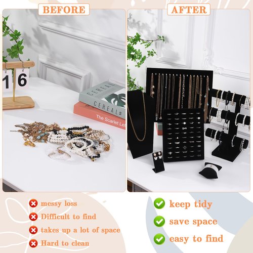 Fingertip WD 20 Pcs Black Velvet Jewelry Display Sets, Necklace Bracelet Holder Jewelry Bust Holder Stand Ring Display Stand for Selling Craft Showcase Organizer