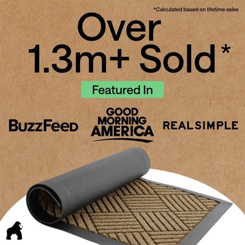 GORILLA GRIP Waterproof All-Season WeatherMAX Doormat - Natural Rubber, Stain & Fade Resistant, 23x35, Beige Diamond