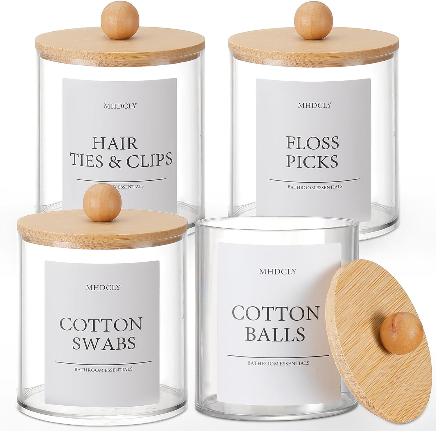 Skiennix Bathroom Organizers - 4 Pack Storage Accessories with Bamboo Lids for Stylish Decor