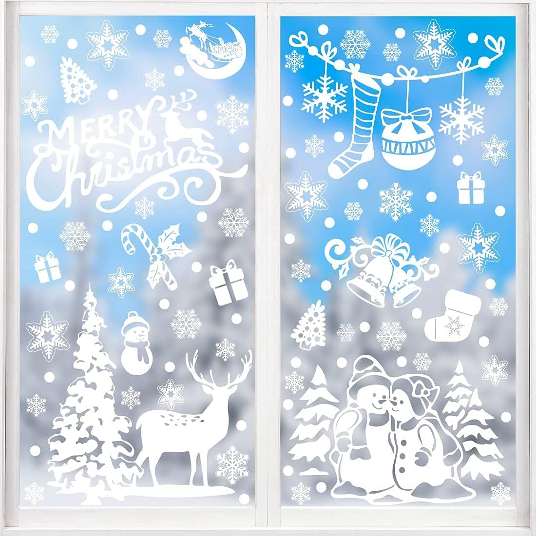 SULOLI Christmas Window Clings - 141 Static Snowflake Stickers for Festive Decor | 8 Sheets