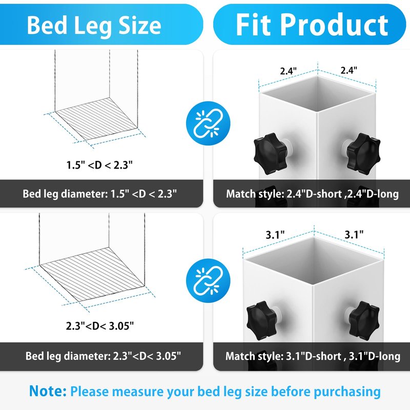 FOROIRON 2025 Up-Grade 4 Pack Carbon Steel Dorm Bed Riser 2.39" Diameter Metal Bed Riser Tall Bed Riser for Dorm Wooden Bed Frame Table Adjust Height 3.2", 5.1", 8.1",11.2" (for Bed Leg 1.5-2.3")
