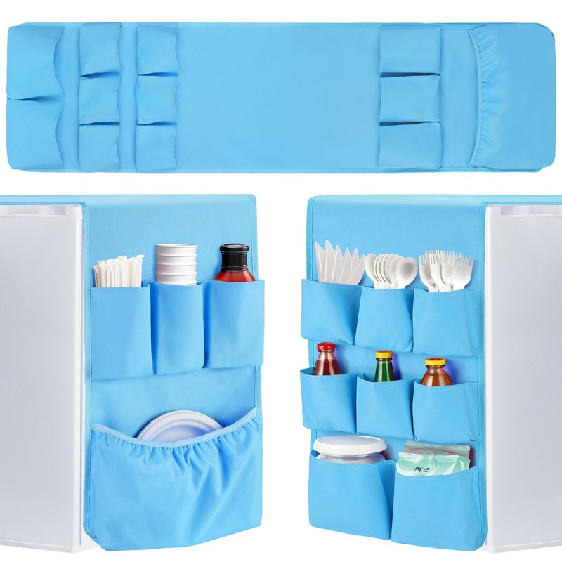 Extended Mini Fridge Caddy Organizer - 55" x 13" Back to School Dorm and Office Over the Fridge Storage Organizer with 12 Pockets for Flatware Drink Paper Goods, College Must Have, Black