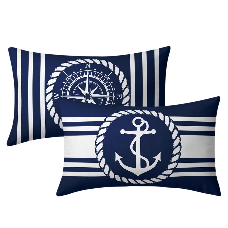 Navy Blue and White Anchors Pillowcovers Ocean Summer Throw Pillow Cover Coastal Nautical Lumbar Cushion Case for Sofa Home Decor Bedroom Living Room Outdoor 12 x 20 Inches Set of 2 Beach Pillow Cover