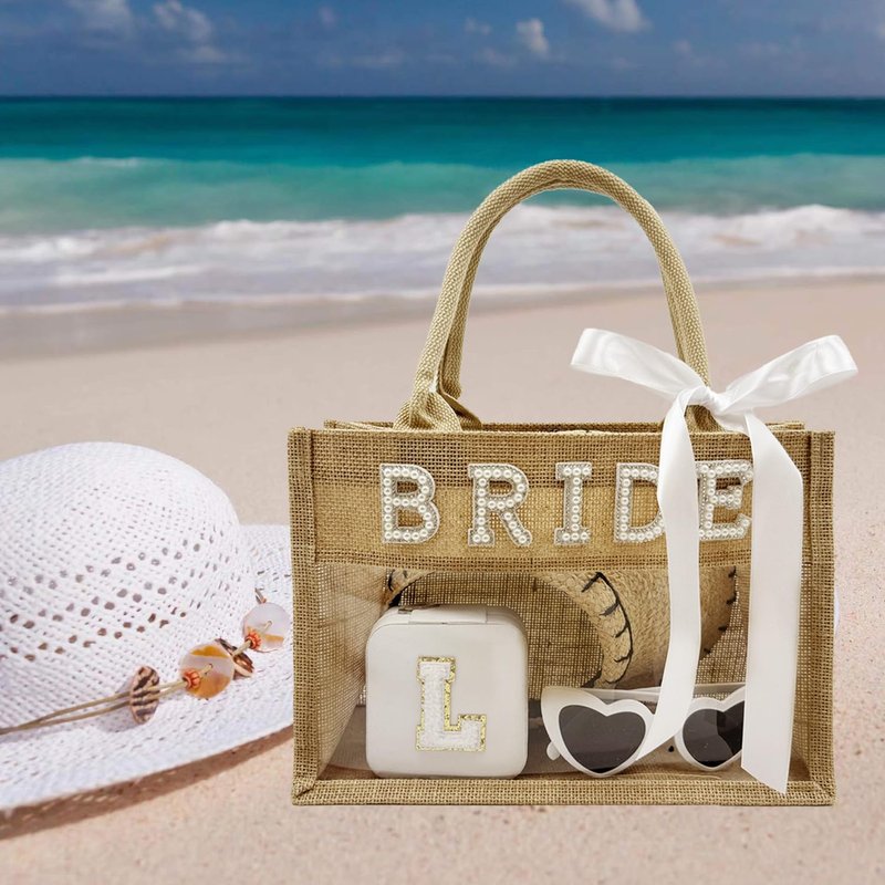 WAFOIRO Bride Tote Bag Bride to be Beach Bag with Pearl Rhinestone Letters Bachelorette Party Bridal Shower Wedding Honeymoon Gift Bag(Mini)