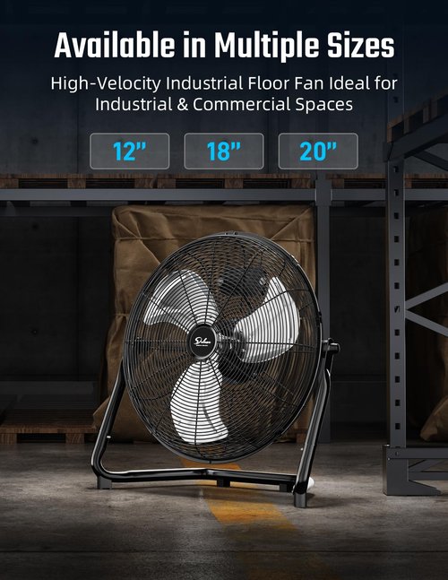 Simple Deluxe 20-Inch 3 Speed High Velocity Industrial Floor Fan, Heavy Duty Metal Design for Warehouse, Workshop, Factory, and Basement - Black, 1-Pack