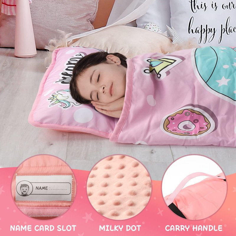 TANOSHII® Toddler Nap Mat with Pillow and Blanket, Portable Kids Sleeping Mats for Daycare, Preschool, 21" x 53", Lightweight and Soft Sleeping Bags for Kids (Unicorn, 21" x 53")