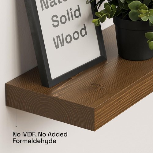 BAOBAB WORKSHOP Floating Wood Shelves - 16-Inch Walnut Wall-Mounted Set of 2 for Bathroom & Kitchen