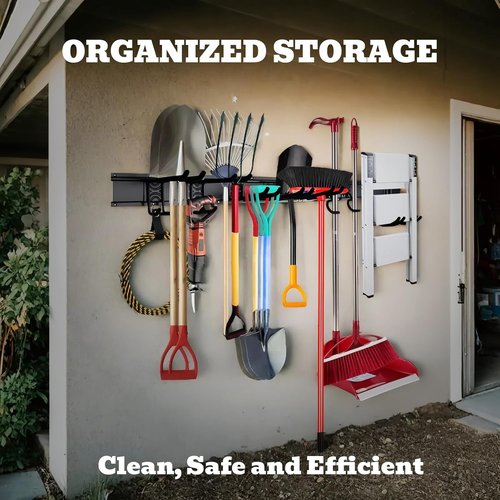 "SEDY 64" Heavy Duty Garage Tool Organizer - Wall-Mounted Rack with Adjustable Hooks, Anti-Rust, 300lbs Capacity | Easy Installation (10 Hooks, 4 Rails, 3 Straps)
