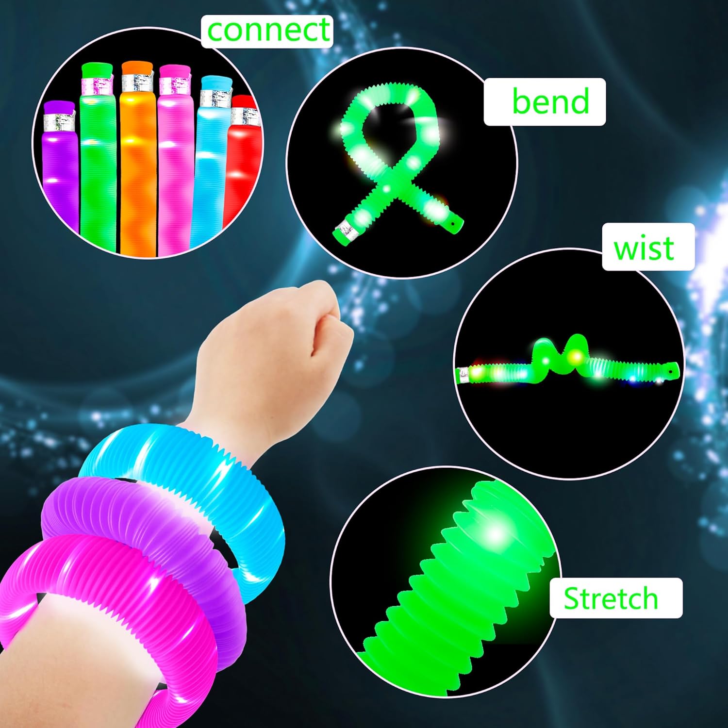 Skiennix LED Glow Sticks - 42 Pcs Light-Up Tubes for Kids' Birthday Parties & Concerts | Glow in The Dark