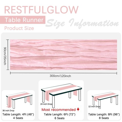 RestfulGlow 6 Pack Pink Cheesecloth Table Runner 10FT Boho Gauze Fabric Cheese Cloth Table Runner 35 x 120 Inch Rustic Sheer Fabric for Wedding Decor Baby Shower Party Holiday Decoration(Pink)