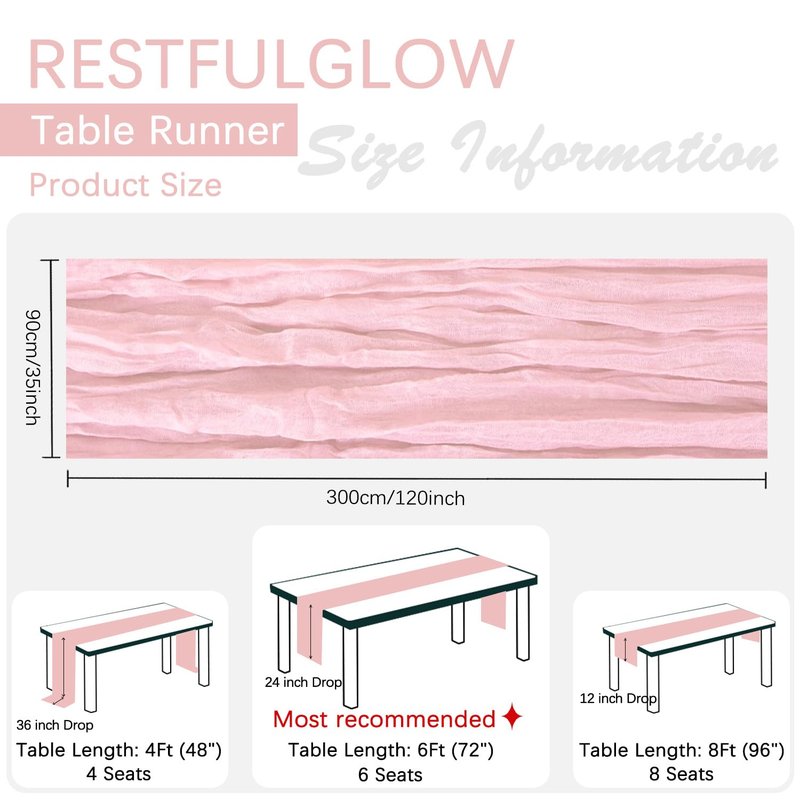 RestfulGlow 6 Pack Pink Cheesecloth Table Runner 10FT Boho Gauze Fabric Cheese Cloth Table Runner 35 x 120 Inch Rustic Sheer Fabric for Easter Spring Wedding Decor Baby Shower Party Holiday