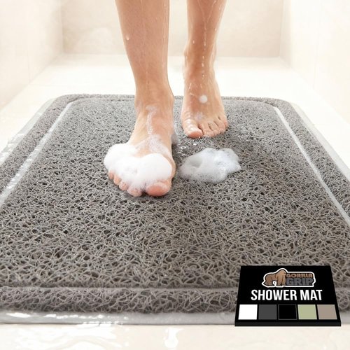 GORILLA GRIP Exfoliating Bath Mat - Soft Loofah-Style Scrubber with Textured Backing, 24x16, Gray