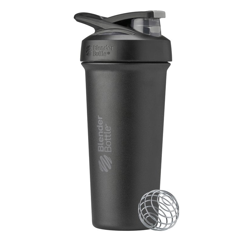 BlenderBottle Sport Sleek Shaker Cup Insulated Stainless Steel Water Bottle with Wire Whisk, 25-Ounce, Black