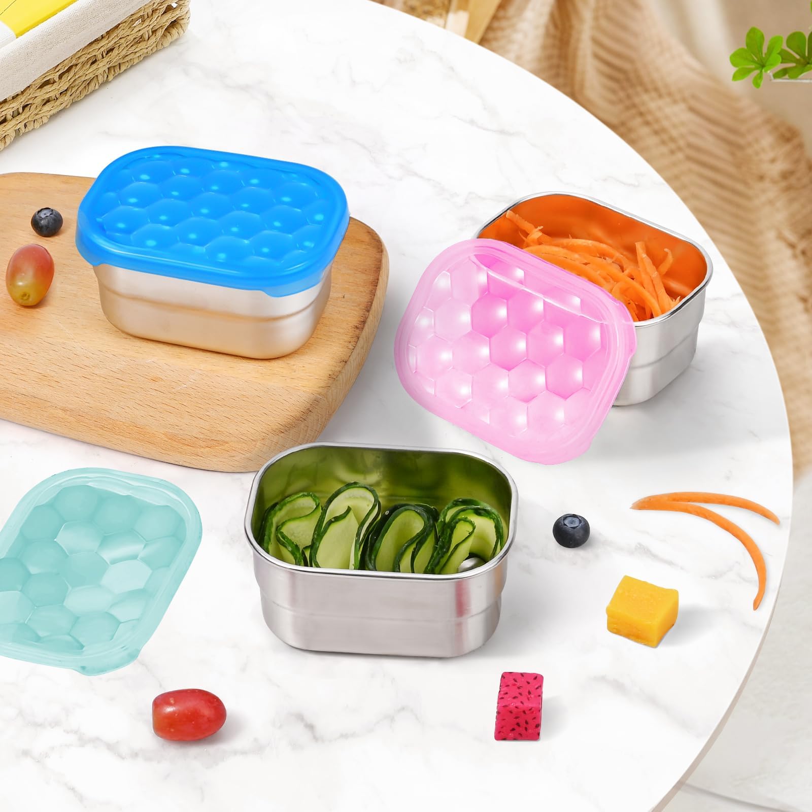 Tanjiae Snack Pro - Small (1 CUP) Stainless Steel Snack Containers for Kids | Easy Open Leak Proof Food Containers with Silicone Lids - Perfect Metal Toddler Lunch Box for Daycare and School (8oz*3)