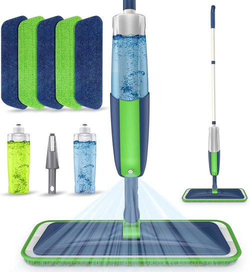 MEXERRIS Floor Mop - Spray Wet Mop for Hardwood Cleaning with 5 Washable Pads & 2 Refillable Bottles | Ideal for Home & Commercial Use
