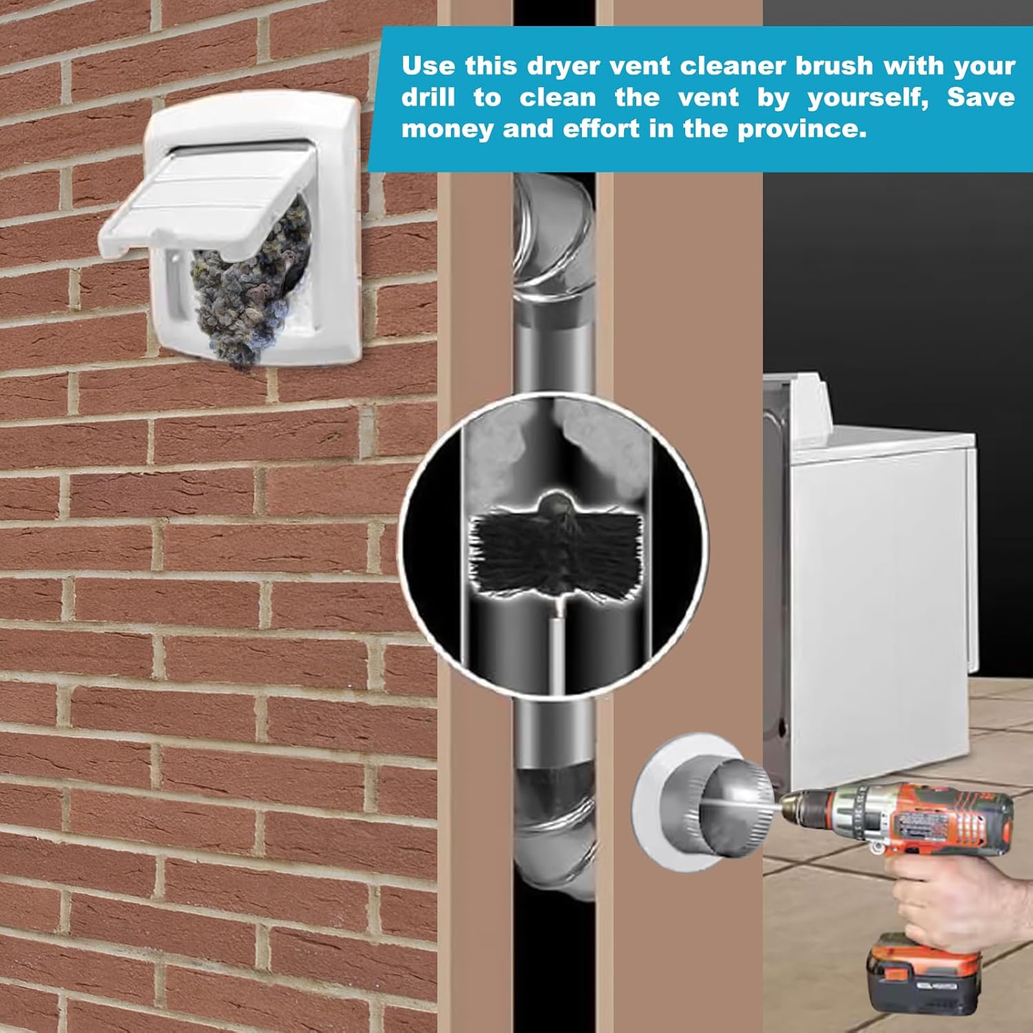 Sealegend Dryer Vent Cleaner Kit - 40 Feet Flexible Brush with Quick-Snap Drill Attachment | Lint Remover & Chimney Brush