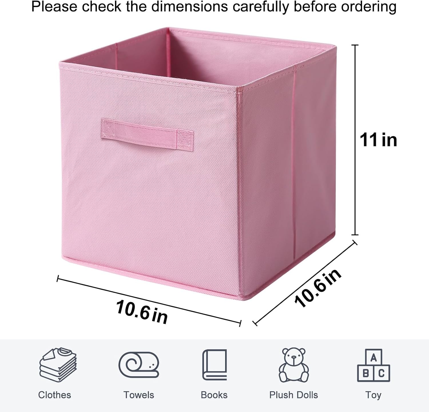 Skiennix Fabric Storage Bins - 6 Pack Collapsible Cube Organizer for Closet & Living Space | Foldable Pink Boxes with Handles (11 Inch)