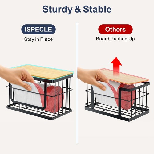 iSPECLE Garbage Bag Dispenser - 2 Pack Trash Bag Dispenser with Bamboo Top for 13 Gallon Bag, Pull Out One Bag at A Time, Easy to Install, Trash Bag Holder for Pantry, Under Sink, Small and Large