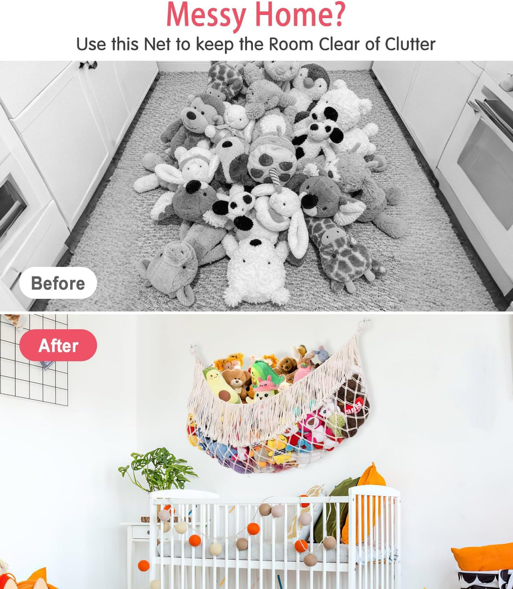 Skiennix Stuffed Animal Hammock - Extra Large 56'' Long Storage Solution | Cream White Hanging Organizer