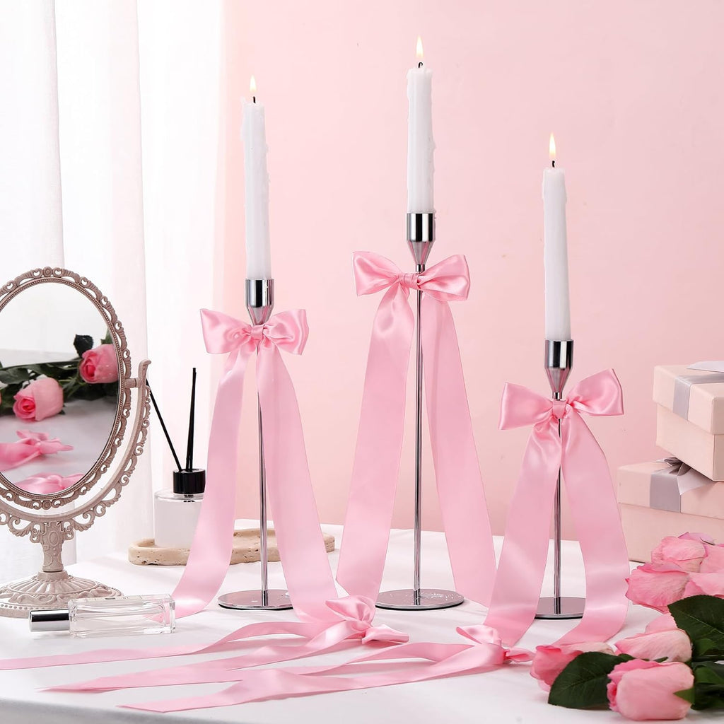 Teenyyou 12 Pcs Pink Candlestick Bows - 13 Inch Large Coquette Table Decor for Weddings & Parties