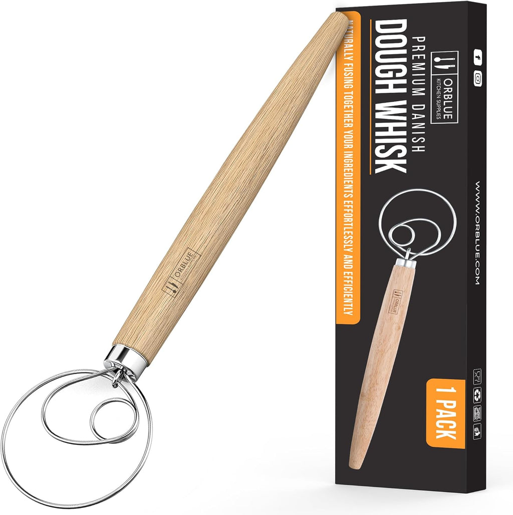ORBLUE Premium Danish Dough Whisk - Stainless Steel Ring for Bread, Pastry & Pizza Dough - 13-Inch