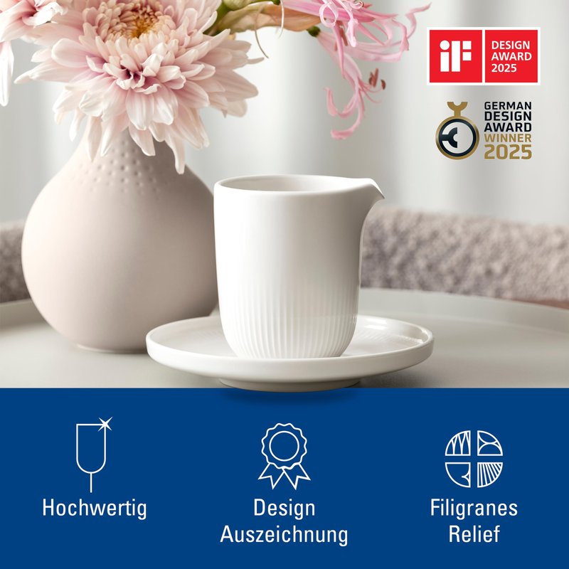 Villeroy & Boch Afina Milk Pitcher, for Milk, Cream and Sauces, Premium Porcelain, Made in Germany, Dishwasher and Microwave Safe, White, 7.5 oz Capacity