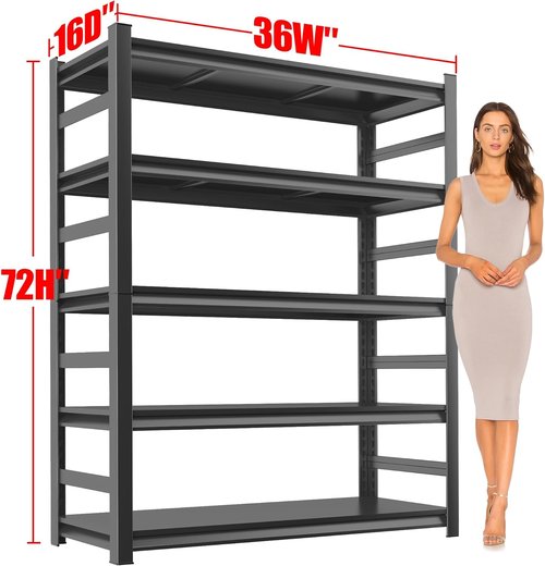 **Regine Switzerland Heavy Duty Metal Garage Shelving Unit - 5-Tier Adjustable Storage, 3000 lbs Capacity, Black, 72"**