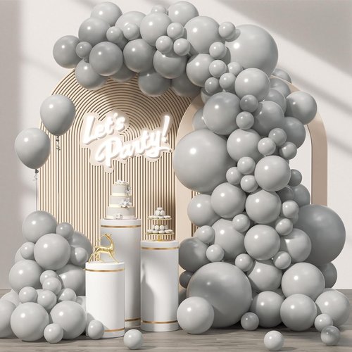 Gray Balloons Kit by [Brand Name] - 120 Pcs in 5-18 Inch Sizes for Birthday, Baby Shower & Wedding Decor