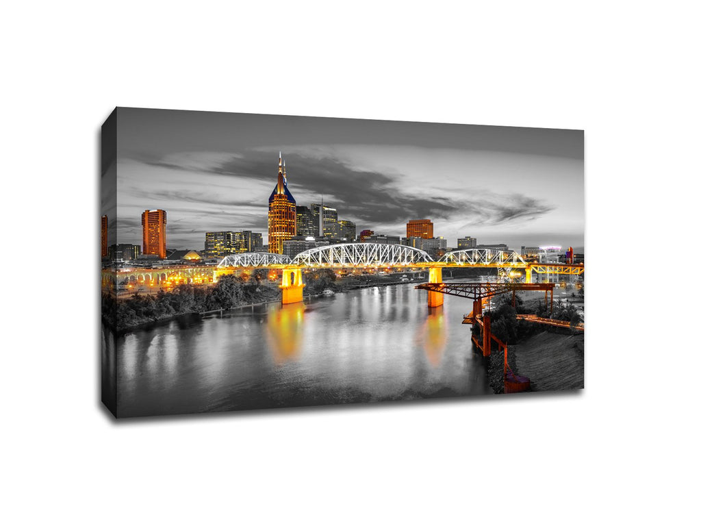 ArtsyCanvas Nashville Touch of Color Skyline 30x20 Gallery Wrapped Canvas Wall Art
