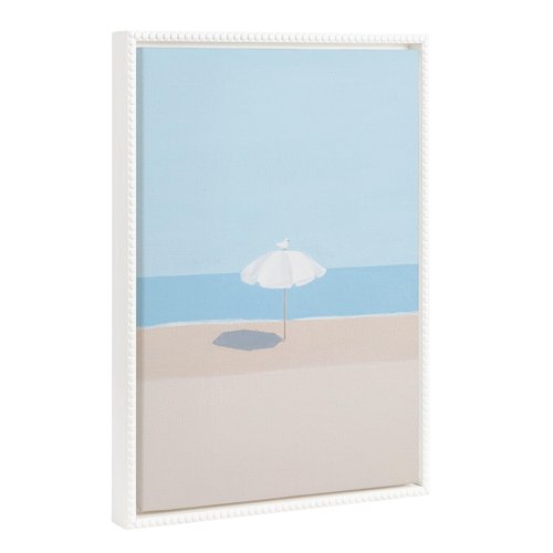 Kate and Laurel Sylvie Beaded Throwing Shade Vintage Framed Canvas Wall Art by Rachel Dowd, 18x24 White, Modern Ocean Landscape Illustration Art for Wall