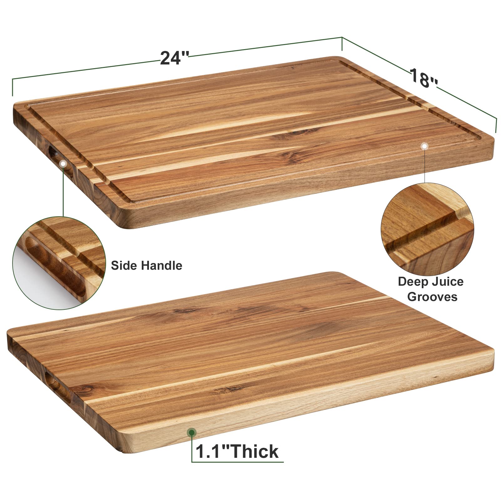 Extra Large Acacia Wood Cutting Board for Kitchen, 24 x 18 Inch Large Butcher Block Chopping Board with Juice Groove, Thick Wood Cutting Boards Carving Board for Turkey Meat Vegetables BBQ