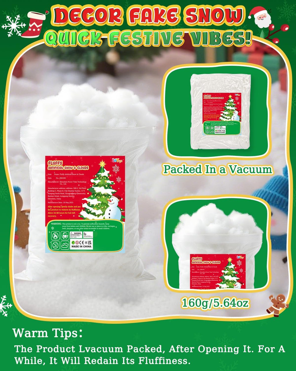 Skiennix Christmas Fake Snow Decor - 35.27oz Fiber Fluffy Indoor Decoration | Flame Resistant Cotton Snow