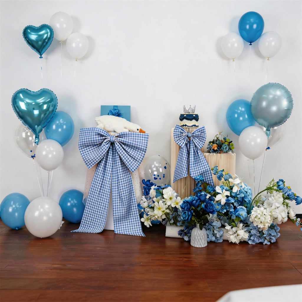 One Silly Goose Blue Checkered Bow Decor - 2 Pack for Coquette Room Backdrop | Large & Small
