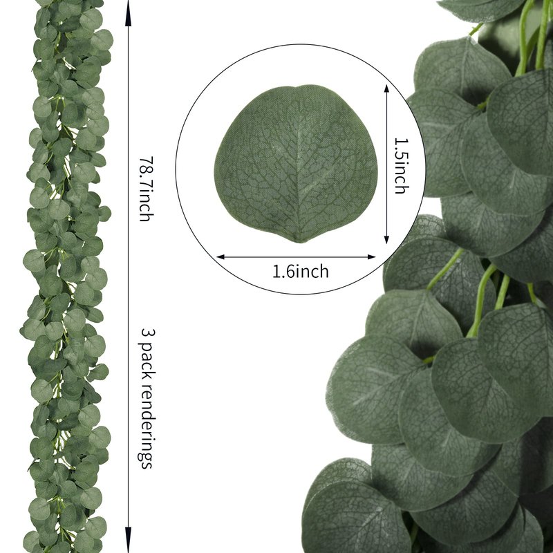 CQURE 72 Pack 504Ft Eucalyptus Garland,Artificial Eucalyptus Leaves Table Greenery Garland Wreath Vines for Wedding Party Table Fireplace Bedroom Wall Room Decor