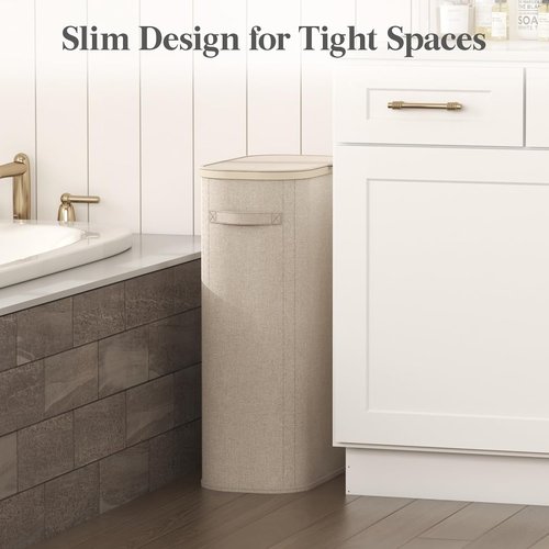 Lifewit Slim Laundry Basket - Tall 65L Hamper with Lid & Removable Bag | Beige, Perfect for Any Room
