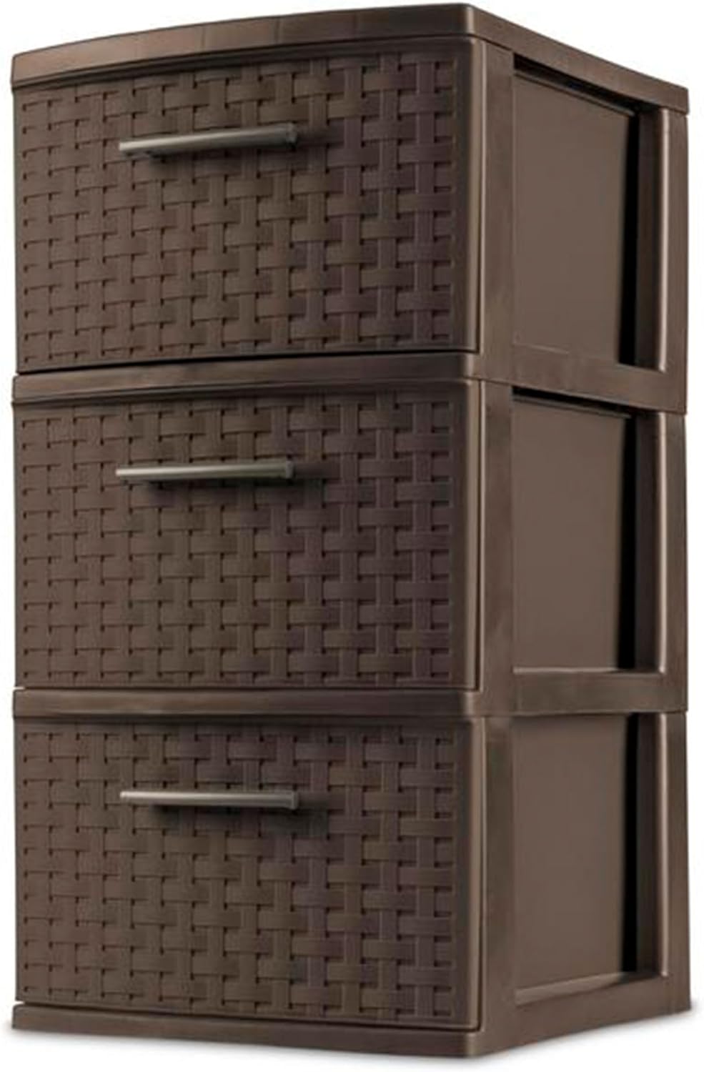 Sterilite 3 Drawer Storage Tower - Decorative Weave Organizer for Dorm, Closet & Craft Room - Espresso Finish