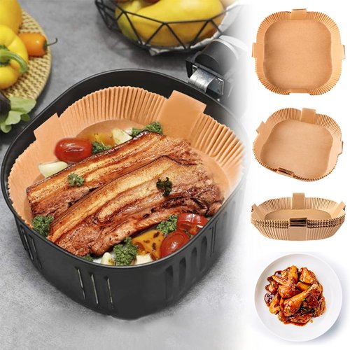 Air Fryer Disposable Paper Liners - Non-Stick Parchment Sheets for Easy Cooking | 50PCS 7.9 Inch Natural